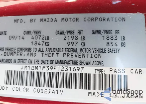2015 Mazda Mazda3 S Grand Touring from USA, damaged, VIN JM1BM1M39F1231697